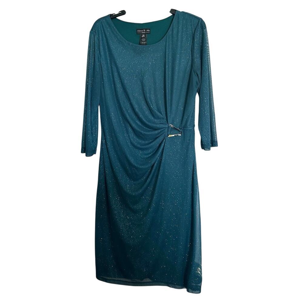 Alexis B Nites Women’s‎ Ruched Waist Shimmery Teal Green Sheath Dress Size 14